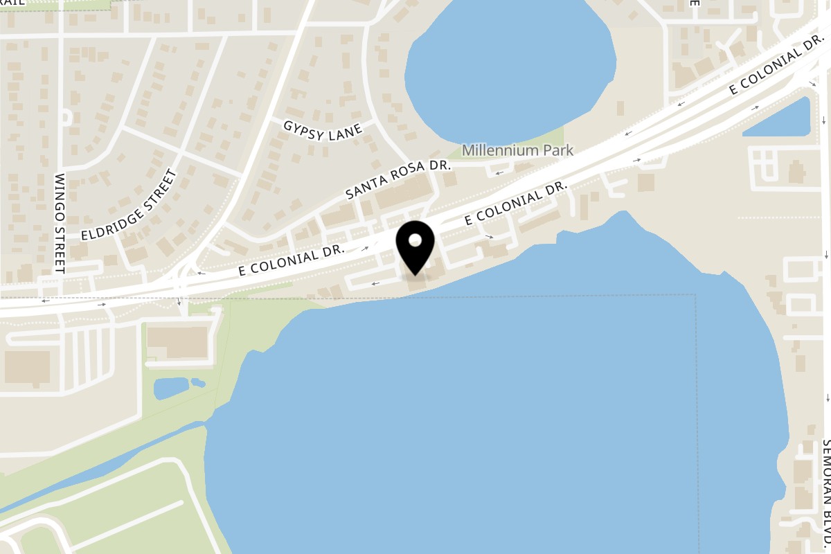 Map showing the location of Izziban Sushi & BBQ on 5310 East Colonial Drive in Orlando